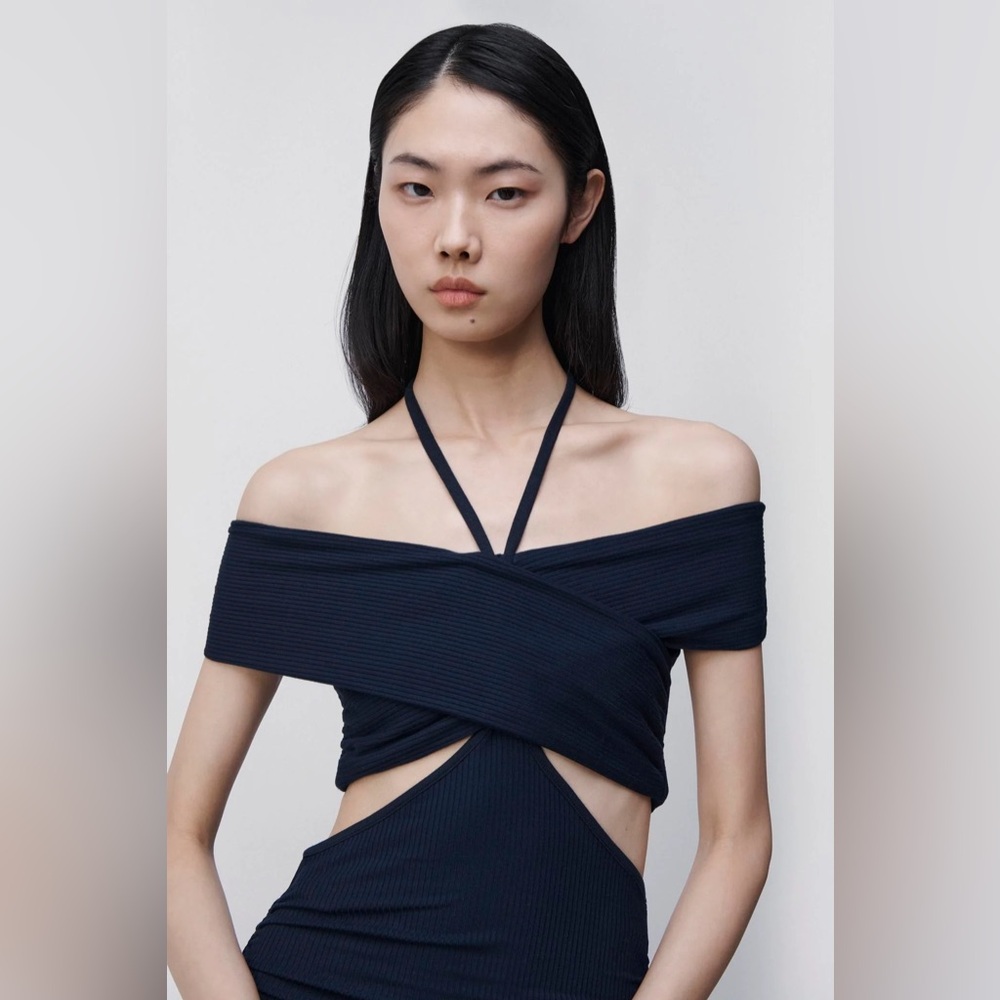 JONATHAN SIMKHAI STANDARD Akane Midi Dress in NAVY Sz M - Picture 4 of 8